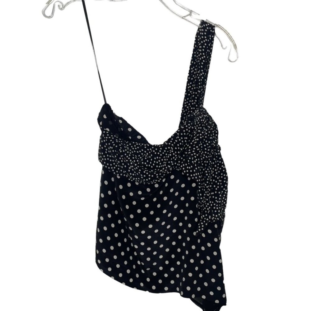 J.Crew Womens One Shoulder Polka Dot Draped Knot Blouse Black White Size 12